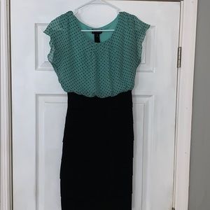 Mint and black polka dot midi!